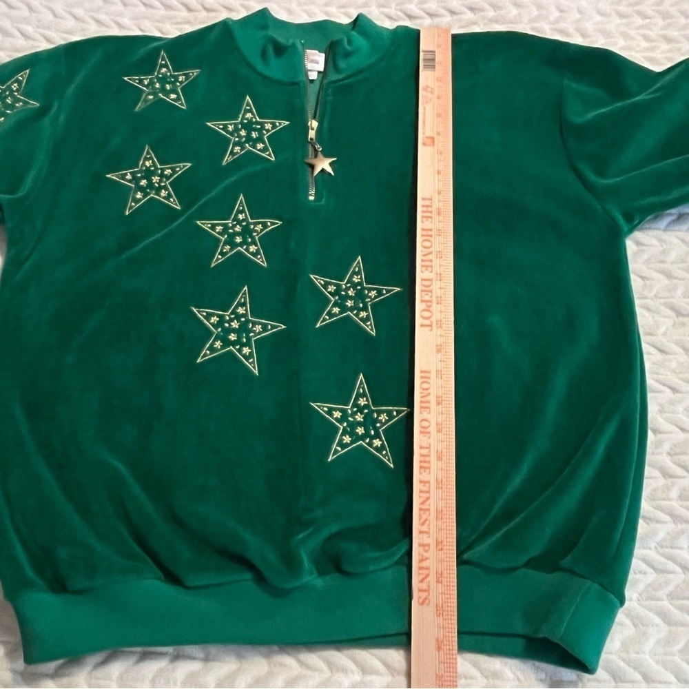 Neiman Marcus Vintage Green Velour Sweatshirt quarter zip Size XL Embroidered - Picture 10 of 16